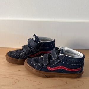 Vans Boys High-Top Sneakers | Size 2 | Navy/Red | Velcro with Great Tread